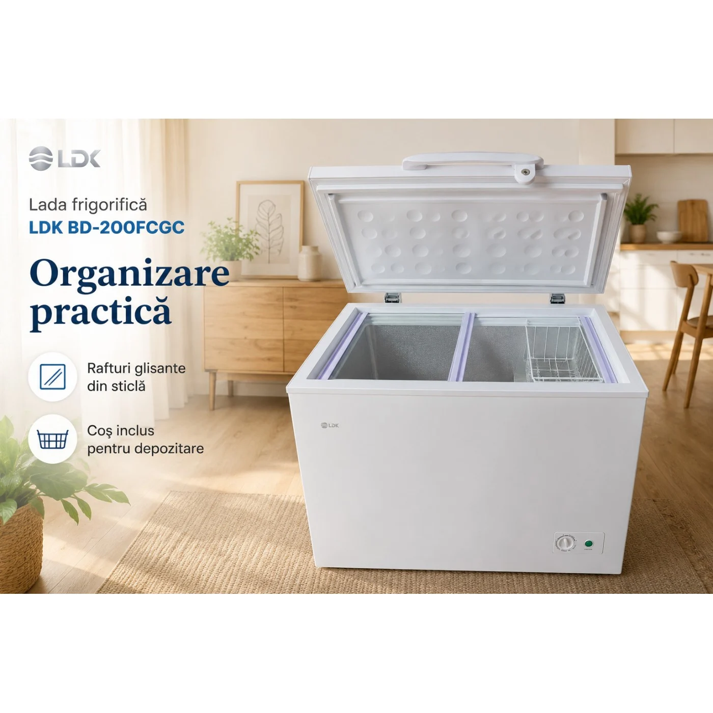 Lada frigorifica LDK BD-200FCGC, Clasa E, Capacitate 195 l, Dimensiuni (Î x L x A) (cm): 85 x 84.5 x 57.5, Congelare rapida, Termostat ajustabil, Alb [10]