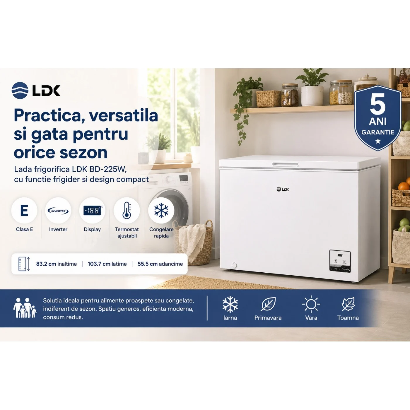 Lada frigorifica LDK BD-225W, Clasa E, Capacitate 254 l, Congelare rapida, Termostat ajustabil, Inverter, Functie frigider, Alb [9]
