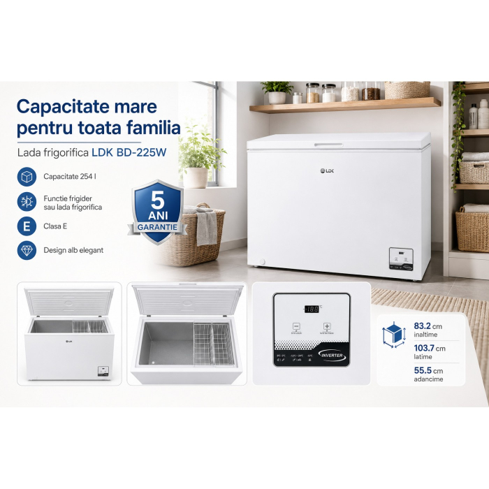Lada frigorifica LDK BD-225W, Clasa E, Capacitate 254 l, Congelare rapida, Termostat ajustabil, Inverter, Functie frigider, Alb [6]