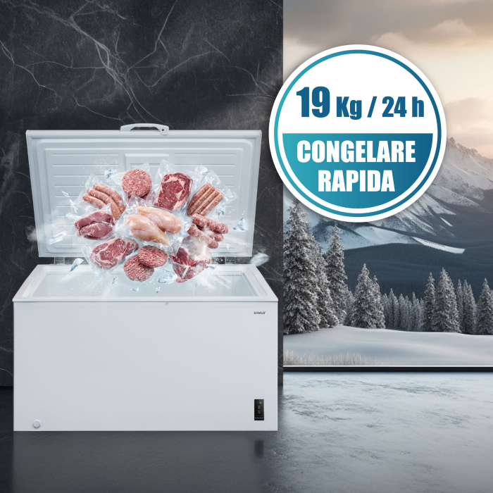 Ladă Frigorifică Samus LS446E, 418L, Fast Freeze, Termostat Reglabil, Panou LED, Interior Aluminiu, Alb [7]