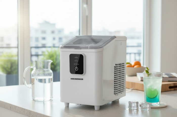 Mașină de făcut cuburi de gheață HEINNER Frosty Breeze HIM-DW120WH, 8.8 kg/24h, 8 cuburi/9 min, rezervor 0.8L, recipient detașabil, autocurățare, indicator lipsă apă, alb [4]