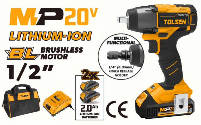 Masina de insurubat cu impac tolsen  cu 2 baterii li-ion 2.0ah, 20v, 1/2"", industrial [2]