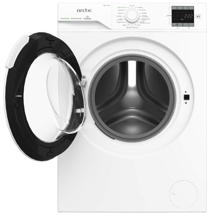 Masina de spalat rufe Arctic, 8kg, Clasa A, 1200rpm, Motor SilentInverter, ExtraSteam, SaveInAll, Recycled Tub, display, Alb [3]