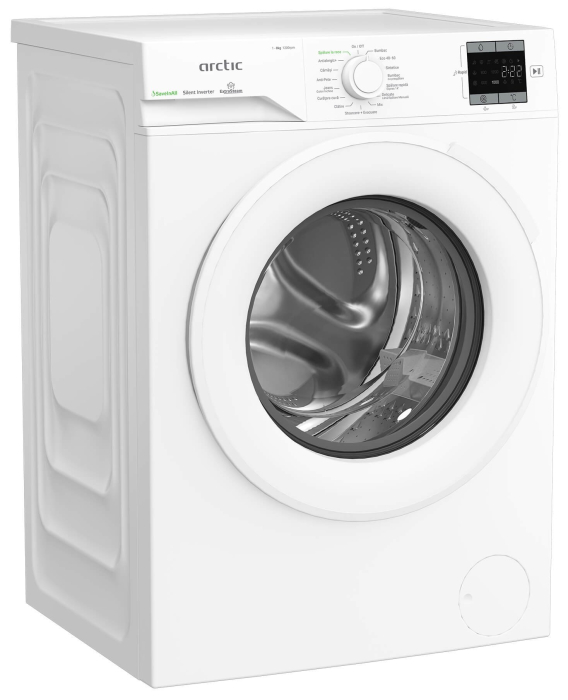 Masina de spalat rufe Arctic, 8kg, Clasa A, 1200rpm, Motor SilentInverter, ExtraSteam, SaveInAll, Recycled Tub, display, Alb [2]