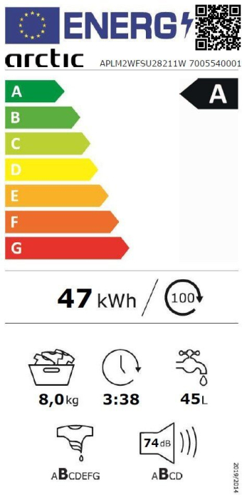 Masina de spalat rufe Arctic, APLM2WFSU28211W, 8 kg, 1200 rpm, Clasa A, Extra Steam, Eco Heater, Aqua Surf, Alb [6]