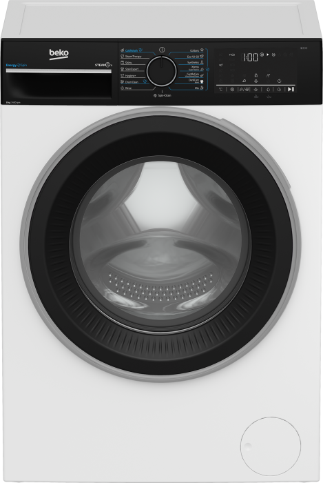 Masina de spalat rufe Beko, 8kg, 1400rpm, Clasa A, Motor ProSmartInverter, EnergySpin, SteamCure, Display, ColdWash, Culoare Alb, panou si hublou Piano Black [3]