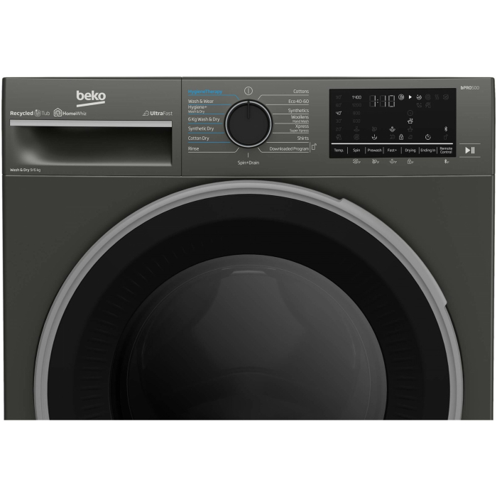 Masina de spalat rufe cu uscator Beko, 9/6kg, 1400 rpm, Clasa A, SteamCure, UltraFast, HomeWhiz Bluetooth, Hygiene Therapy, display, Manhattan Gray [4]