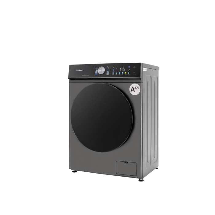 Masina de spalat rufe Daewoo, 8 kg, motor inverter, 1400 rpm, clasa A-20%, 16 programe, butoane touch, panou de control negru cu pictograme colorate, usa dubla neagra (PC Cover), culoare Silver [5]