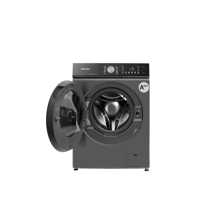 Masina de spalat rufe Daewoo, 8 kg, motor inverter, 1400 rpm, clasa A-20%, 16 programe, butoane touch, panou de control negru cu pictograme colorate, usa dubla neagra (PC Cover), culoare Silver [2]