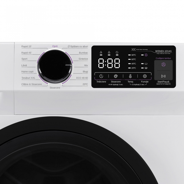 Masina de spalat rufe frontala Samus WSNDI-10141, 10 kg,  clasa A, functie Abur, program tesaturi XXL, control antispuma, pornire intarziata, afisaj electronic, blocare acces copii, Alba [2]