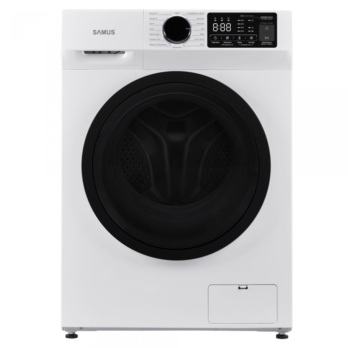 Masina de spalat rufe frontala Samus WSNDI-9141, 9 kg, clasa A, functie Abur, program tesaturi XXL, control antispuma, pornire intarziata, afisaj electronic, blocare acces copii, Alba [1]