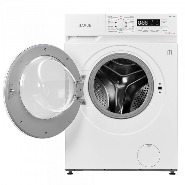 Masina de spalat rufe frontala slim Samus WSL-7124, clasa D, afisaj electronic, termostat reglabil, auto-echilibrare tambur, curatare tambur, pornire intarziata, blocare acces copii, Alba [4]