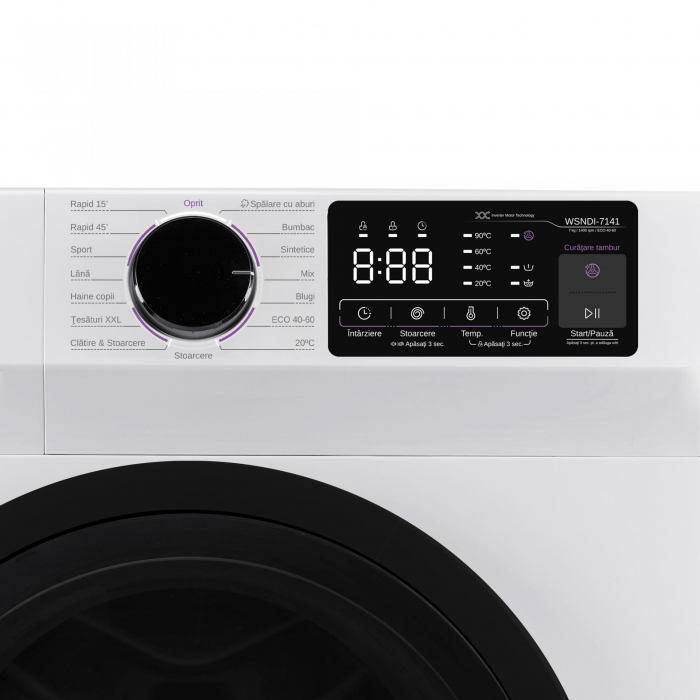 Masina de spalat rufe frontala slim Samus WSNDI-7141, clasa A, functie Abur, program tesaturi XXL, control antispuma, pornire intarziata, afisaj electronic, blocare acces copii, Alba [2]