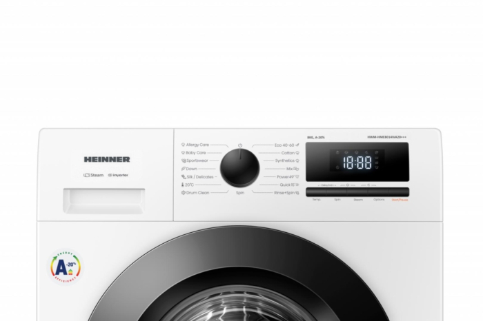 Masina de spalat rufe HEINNER HWM-HME8014IVA20+++, 8 KG, 1400 RPM, Clasa A-20%, MOTOR INVERTER, Display digital, Program Allergy steam, Alb [3]