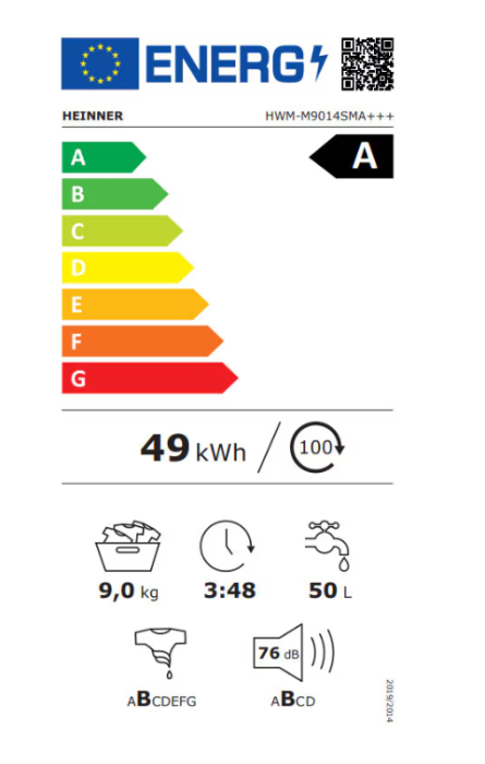 Masina de spalat rufe HEINNER HWM-M9014SMA+++, 9 kg, Clasa A, 1400 RPM, 15 programe, Motor Inverter, Alb [2]