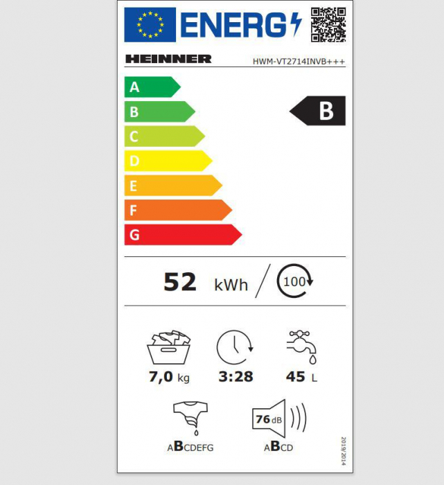 Masina de spalat rufe Heinner HWM-VT2714INVB+++, 7kg, 1400rpm, Motor Inverter, 60 cm, Alb [2]