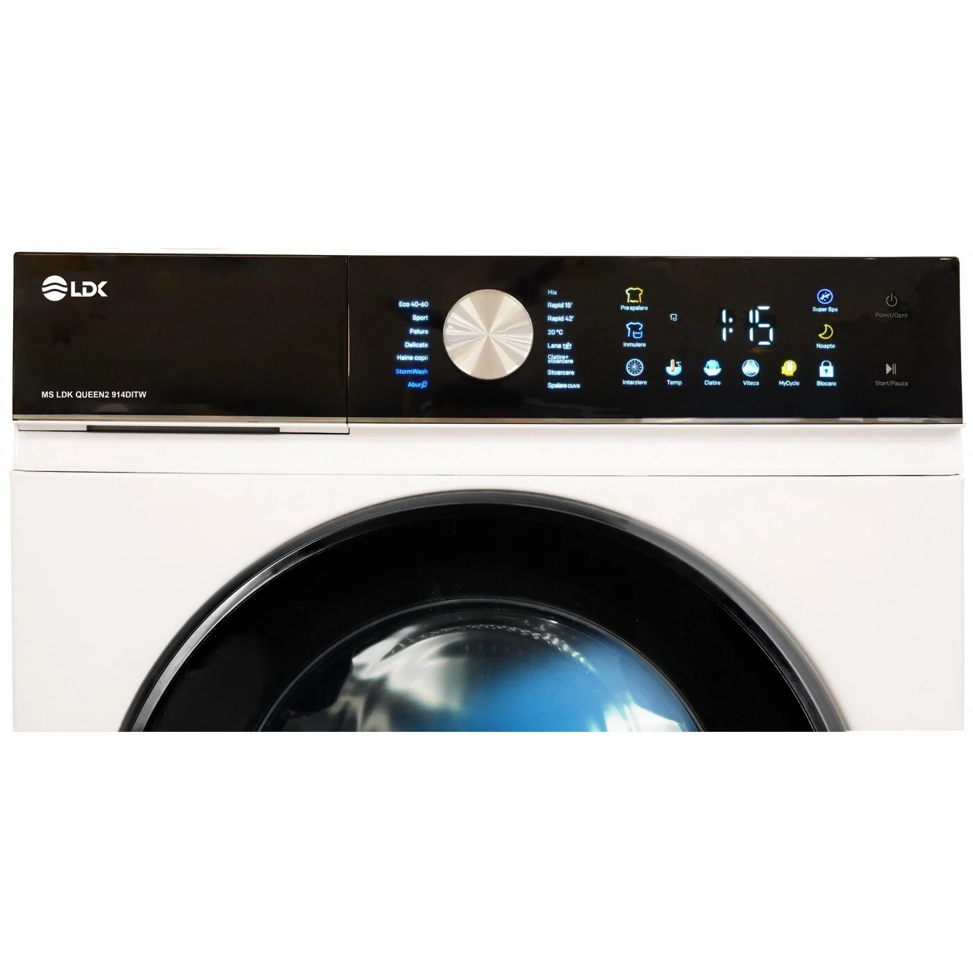 Masina de spalat rufe LDK Queen2 914DITW, Clasa A, Capacitate 9 Kg, 1400 rpm, 16 programe, Control Touch, Steam, Super Spa, Storm Wash, Night wash, My Cycle, Motor Inverter, Alb [2]
