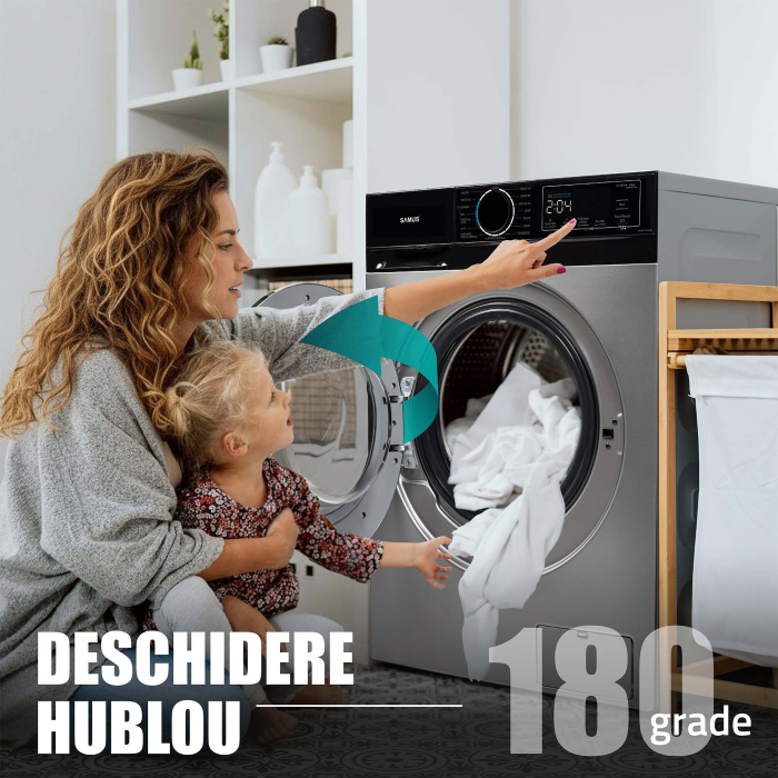 Mașină de spălat rufe Samus WSADI-10145DS, 10 kg, 1400 rpm, Motor Inverter, 15 programe, abur, afișaj electronic, clasa A, gri închis [28]