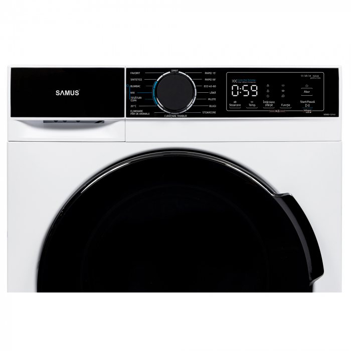 Mașină de spălat rufe Samus WSADI-12143, 12 kg, 1400 rpm, Motor Inverter, abur, 15 programe, ECO 40–60 °C, afișaj electronic, clasa A [5]