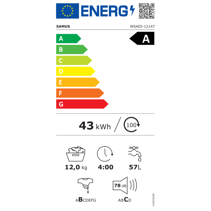 Masina de spalat rufe Samus WSADI-12147, 12 kg, 1400 rpm, Motor Inverter, Clasa A-10%, 15 programe, Abur, Eliminare par animale, Afisaj electronic [5]