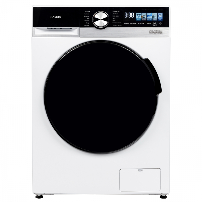Masina de spaat rufe Samus WSDMAI-8145A30, 8 kg, 1400 rpm, Motor Inverter, LED color, clasa A(-30%), 14 programe, Eco 40–60, sterilizare, alb [2]