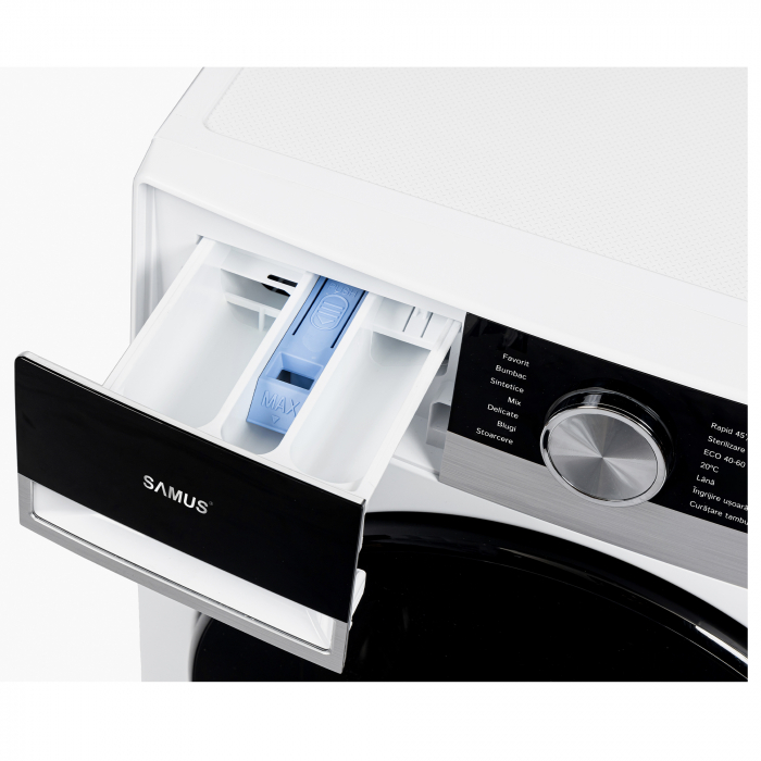 Masina de spaat rufe Samus WSDMAI-8145A30, 8 kg, 1400 rpm, Motor Inverter, LED color, clasa A(-30%), 14 programe, Eco 40–60, sterilizare, alb [7]