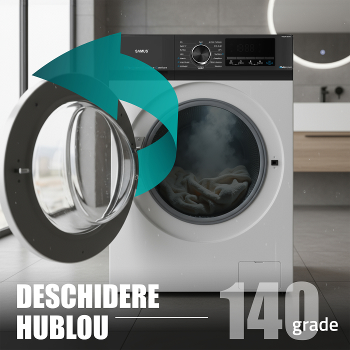 Mașină de spălat rufe Samus WSED8128IDM, 8 kg, 1200 rpm, Clasa A, Inverter Direct Motor, LED Display, Spălare cu abur, Alb [33]