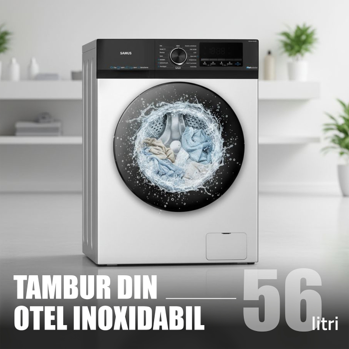 Mașină de spălat rufe Samus WSED8128IDM, 8 kg, 1200 rpm, Clasa A, Inverter Direct Motor, LED Display, Spălare cu abur, Alb [32]