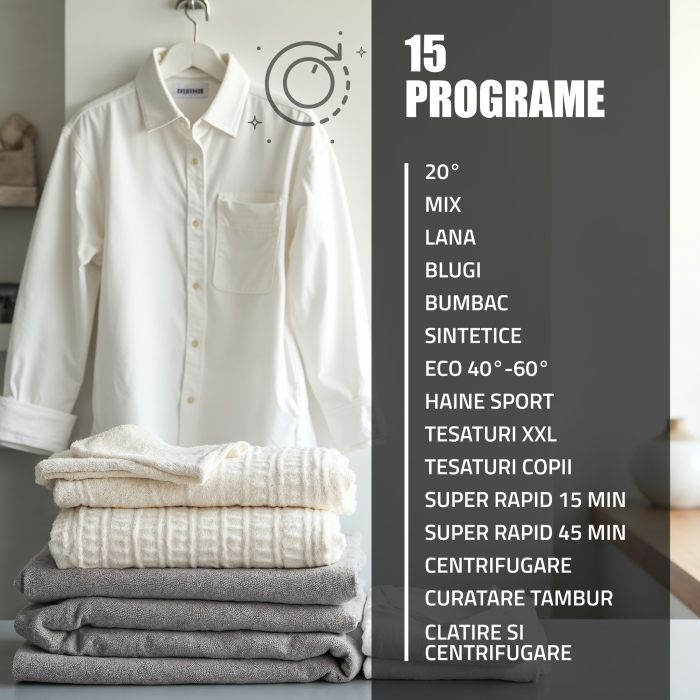 Mașină de spălat rufe Samus WSNDI-9142DS, 9 kg, 1400 rpm, Motor Inverter, 15 programe, abur, ECO 40–60 °C, afișaj electronic, clasa A, gri închis [9]