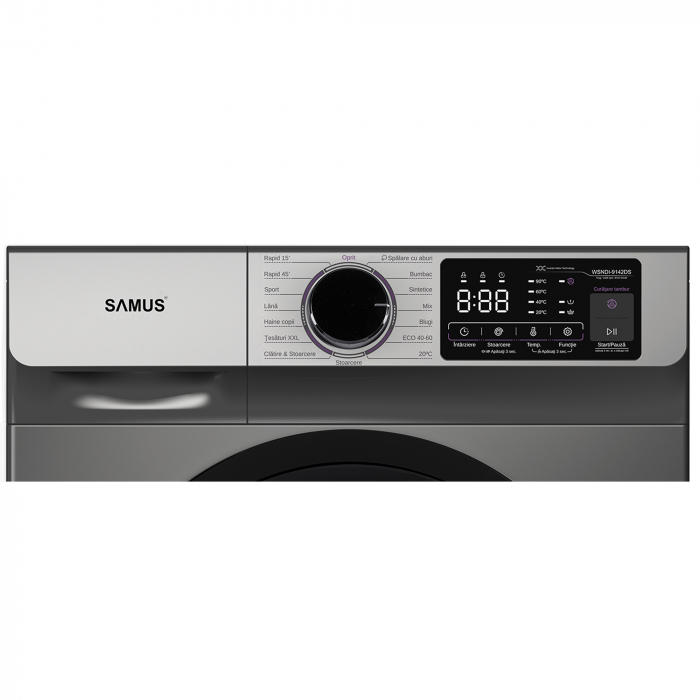 Mașină de spălat rufe Samus WSNDI-9142DS, 9 kg, 1400 rpm, Motor Inverter, 15 programe, abur, ECO 40–60 °C, afișaj electronic, clasa A, gri închis [2]