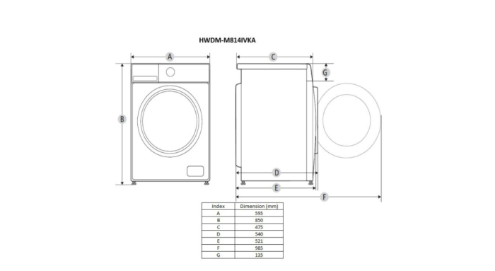 Mașină de Spălat Rufe Slim cu Uscător HEINNER HWDM-M814IVKA, Capacitate 8 kg Spălare / 6 kg Uscare, 1400 RPM, Clasa Energetică A, Motor Inverter, 15 Programe, Display LED, Control Touch, Program Rapid [2]