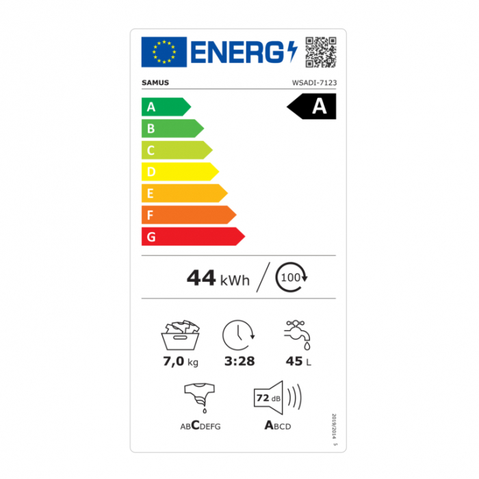 Masina de spalat rufe slim Samus WSADI-7123, 7 kg, 1200 rpm, clasa A,  motor inverter, functie Abur, program Eliminare par de animale, blocare acces copii, Alba [7]