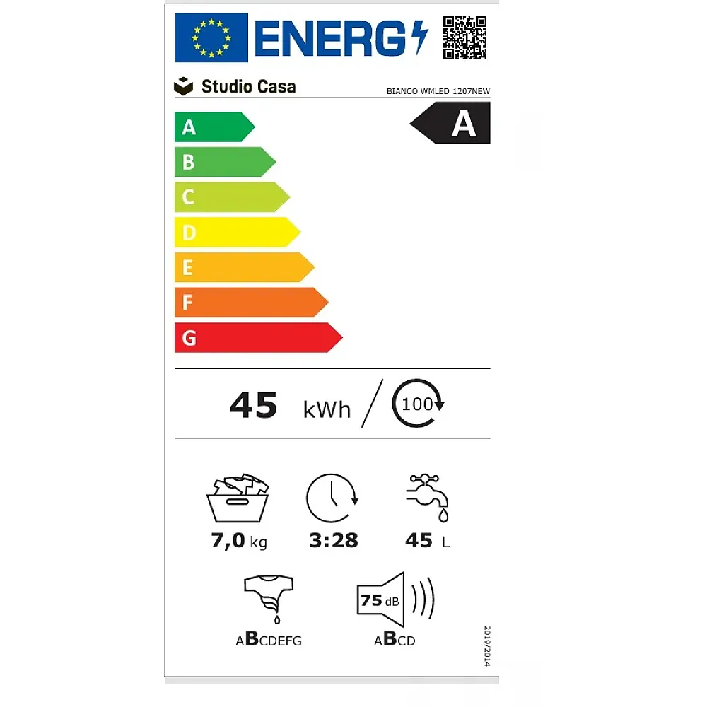 Mașină de spălat rufe Studio Casa Bianco WMLED1207NEW, 7 kg, 1200 rpm, Clasă energetică A, 15 programe, Alb [3]