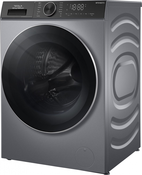 Masina de spalat rufe cu încărcare frontală Tesla WF91480TS, 9 kg, 1400 RPM, Clasa A, Inverter, Steam,  Control Touch, LED, Argintiu [3]