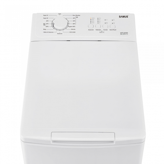 Masina de spalat rufe verticala Samus WTS-60100, 6 kg,  clasa D, program Hygiene 90, optiune start intarziat, programator electronic, blocare acces copii, Alba [2]