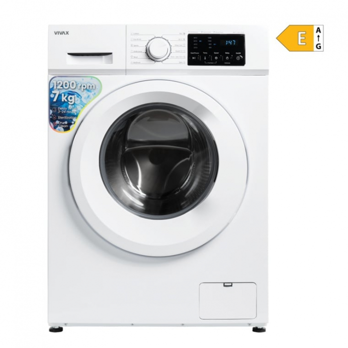 Masina de spalat rufe VIVAX WFL-120712CD, 7 kg, 1200 RPM, Clasa E, Baby Care, Eco, Display digital, Control electronic, Blocare acces copii, Temperatura reglabila, Drum Clean Sterilization, Quick Wash [9]