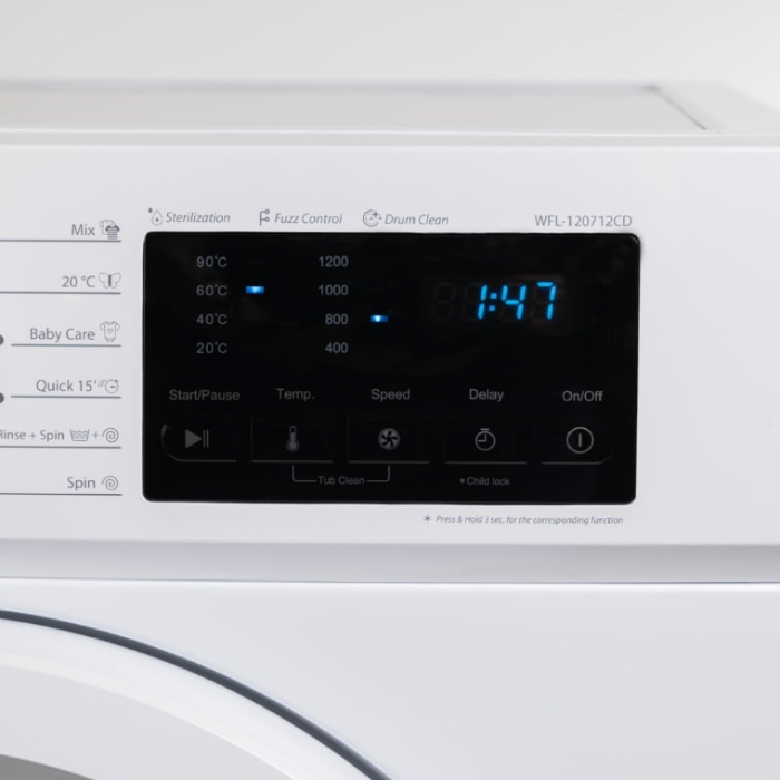 Masina de spalat rufe VIVAX WFL-120712CD, 7 kg, 1200 RPM, Clasa E, Baby Care, Eco, Display digital, Control electronic, Blocare acces copii, Temperatura reglabila, Drum Clean Sterilization, Quick Wash [5]