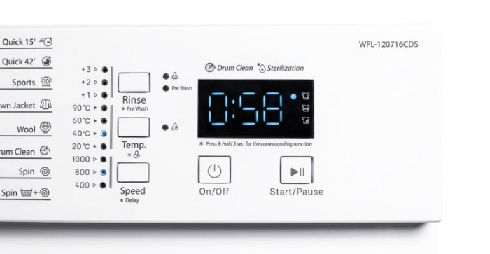 Masina de spalat rufe VIVAX WFL-120716CDS, 7 kg, 1200 RPM, BLDC Motor Inverter, Clasa A, Steam, Baby Care, Eco, Display digital, Control electronic, Blocare acces copii, Temperatura reglabila, Drum Cl [3]
