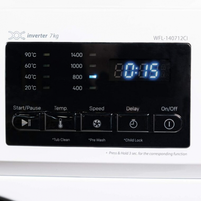 Masina de spalat rufe VIVAX WFL-140712CI, 7kg, 1400 RPM, BLDC Motor Inverter, Clasa A, Steam, Baby Care, Eco, Display digital, Temperatura reglabila, Drum Clean Sterilization, Qucik Wash, Delay Start [4]