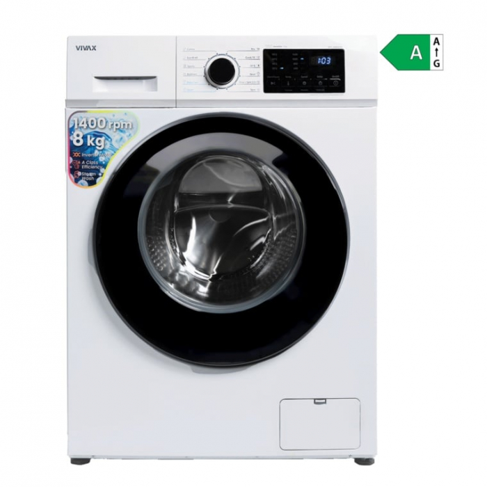 Masina de spalat rufe VIVAX WFL-140812CI, 8kg, 1400 RPM, BLDC Motor Inverter, Clasa A, Steam, Baby Care, Eco, Display digital, Control electronic, Drum Clean Sterilization, Quick Wash, Delay Start [9]