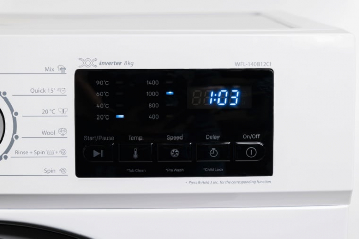 Masina de spalat rufe VIVAX WFL-140812CI, 8kg, 1400 RPM, BLDC Motor Inverter, Clasa A, Steam, Baby Care, Eco, Display digital, Control electronic, Drum Clean Sterilization, Quick Wash, Delay Start [3]