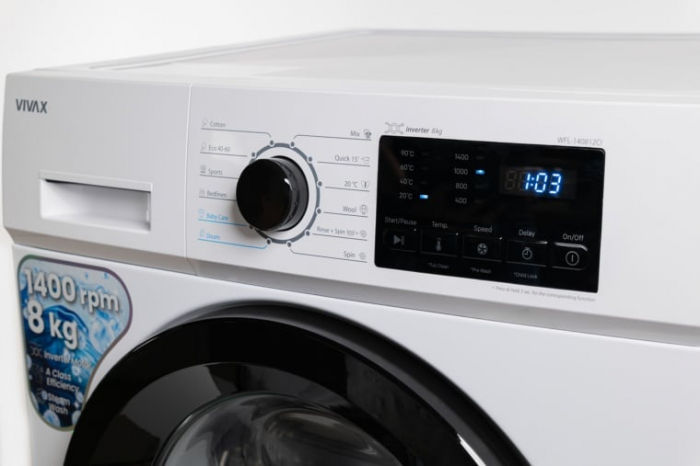 Masina de spalat rufe VIVAX WFL-140812CI, 8kg, 1400 RPM, BLDC Motor Inverter, Clasa A, Steam, Baby Care, Eco, Display digital, Control electronic, Drum Clean Sterilization, Quick Wash, Delay Start [4]