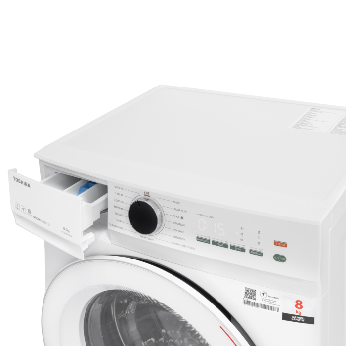Masina de spalat T21 Toshiba, 8kg, 1400RPM, clasa A, Slim, diametru hublou interior:330mm, Functie AROMA+, Functie Abur, Tehnologie UFB, Wi-Fi, motor inverter, Alb [6]