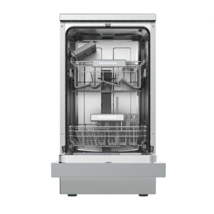 Mașină de spălat vase Heinner HDW-FSM45510XE++, 10 Seturi, 45 cm, 5 Programe, Clasa E, Funcție Half Load, AquaStop, Pornire Întârziată, Program Rapid 30 min, Blocare Acces Copii, Silver [2]