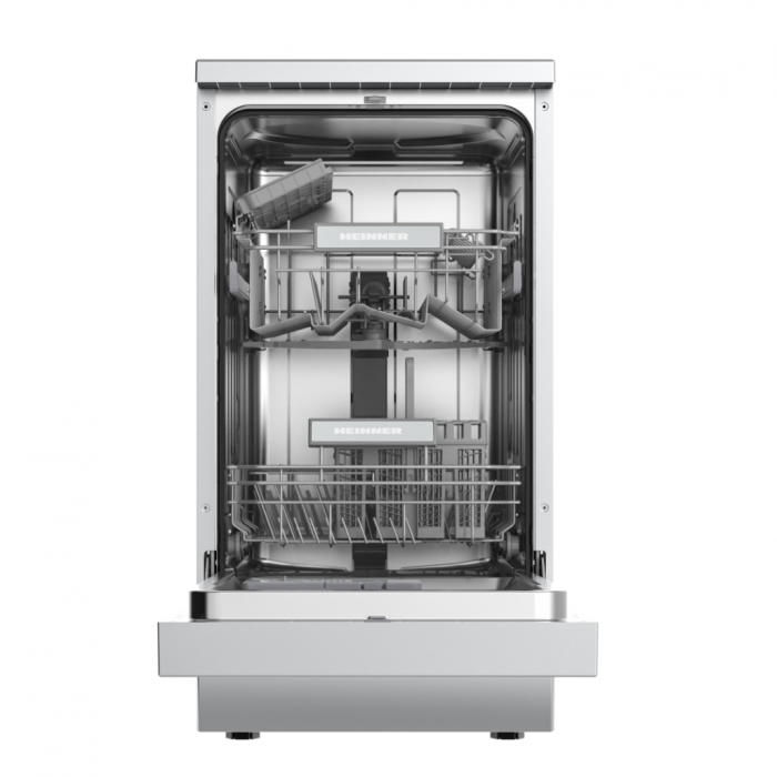 Mașină de spălat vase Heinner HDW-FSM45609DWE++, 9 Seturi, 45 cm, 6 Programe, Clasa E, Display Digital, Half Load, Extra Uscare, AquaStop, Pornire Întârziată 1-24h, Coș Superior Reglabil, AlbLățime: 4 [2]
