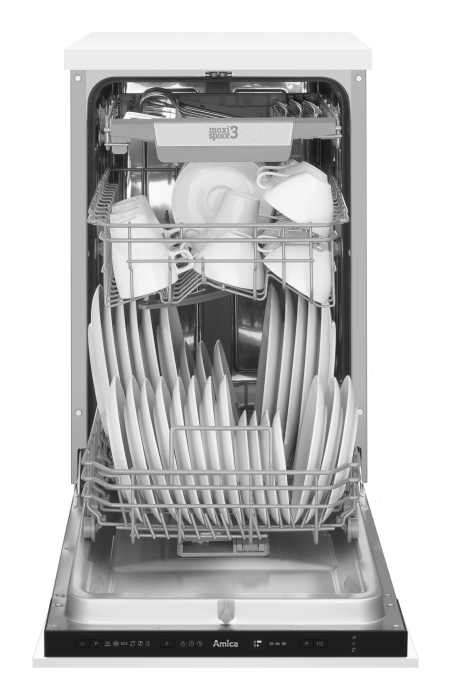 Masina de spalat vase incorporabila Amica, 45 cm, 10 seturi, 6 programe, 3 sertare, Clasa E, ECO, AquaStop, Dedurizare, HalfLoad, indicator luminos albastru, [3]