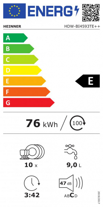 Masina de spalat vase incorporabila Heinner HDW-BI4593TE++, 10 Seturi, 9 programe, Clasa E, Avertizare luminoasa, Buzzer final program, Aquastop, 45 cm [6]