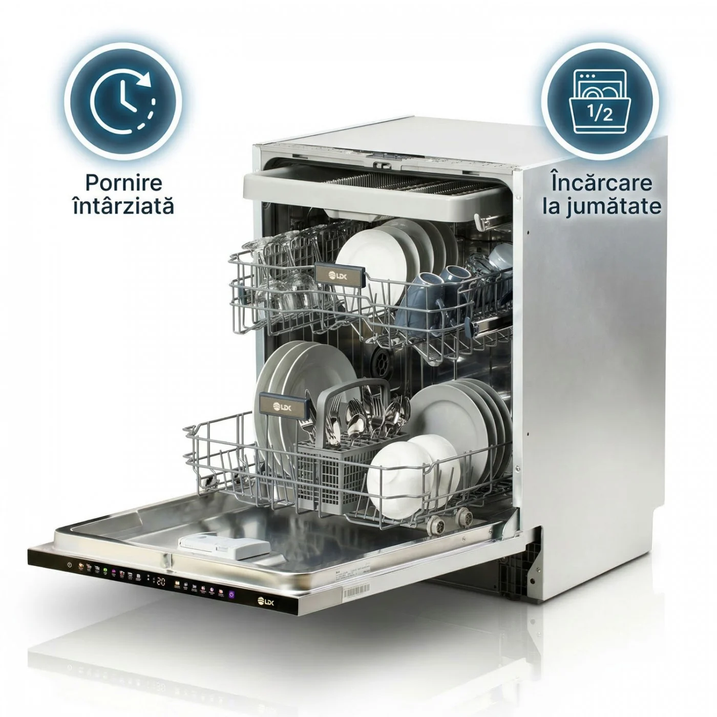 Masina de spalat vase incorporabila LDK QUEEN2 15ICBI, Clasa B, Capacitate 15 seturi, 8 programe, Display cu touch, 60 cm, Alb [8]