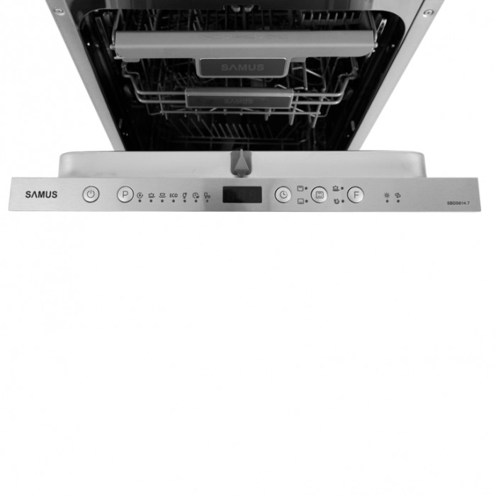 Masina de spalat vase incorporabila Samus SBDS614.7, 14 seturi, 7 programe, clasa energetica E, latime 60 cm, optiune pornire intarziata, Afisaj electronic, Argintie [5]