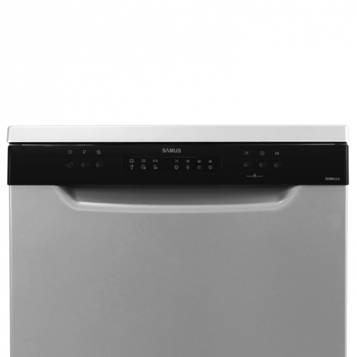 Masina de spalat vase Samus SDSB612.6, 12 seturi, clasa E, 6 programe, pornire intarziata, optiune incarcare la jumatate, blocare acces copii, Argintie [2]